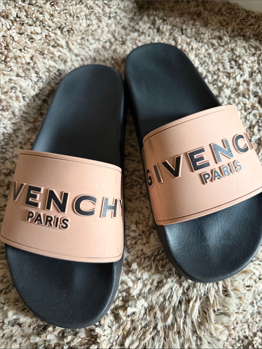 Givenchy Black & Tan Logo Slide Sandals